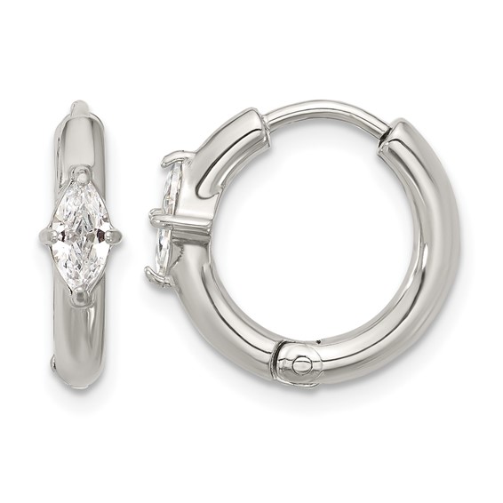 Chisel Stainless Steel Polished Marquise CZ Hinged Hoop Earrings