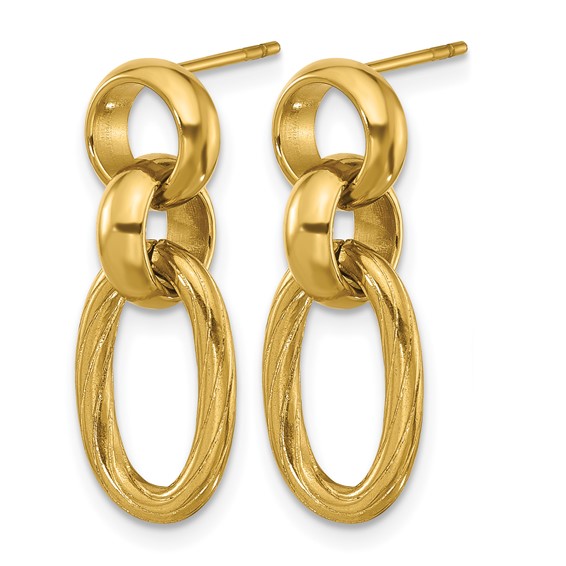 Chisel Stainless Steel Polished and Textured Yellow IP-plated Open Link Post Dangle Earrings