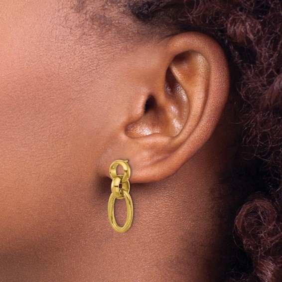 Chisel Stainless Steel Polished and Textured Yellow IP-plated Open Link Post Dangle Earrings