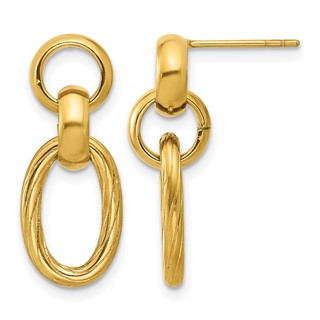 Chisel Stainless Steel Polished and Textured Yellow IP-plated Open Link Post Dangle Earrings