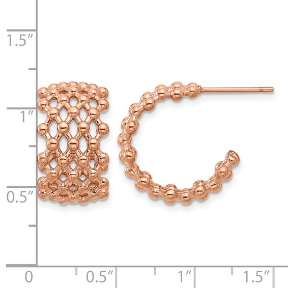 Chisel Stainless Steel Polished Rose IP-plated Beaded Weave Design Post Hoop Earrings