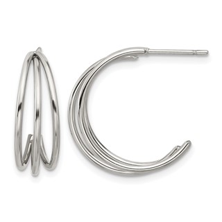 Chisel Stainless Steel Polished Wire J Hoop Post Earring