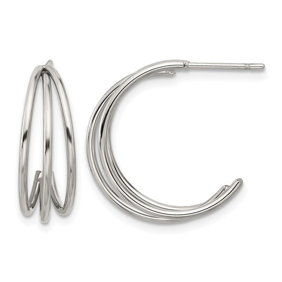 Chisel Stainless Steel Polished Wire J Hoop Post Earring