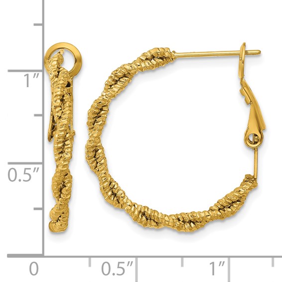 Chisel Stainless Steel Polished Textured Yellow IP-plated Omega Back Hoop Earrings