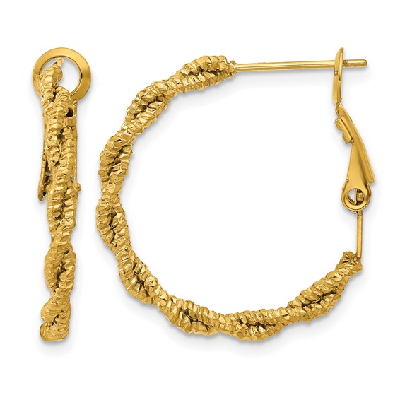 Chisel Stainless Steel Polished Textured Yellow IP-plated Omega Back Hoop Earrings