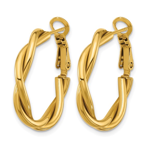Chisel Stainless Steel Polished Yellow IP-plated Twisted Omega Back Hoop Earrings