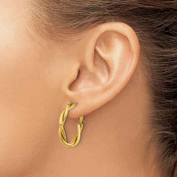Chisel Stainless Steel Polished Yellow IP-plated Twisted Omega Back Hoop Earrings