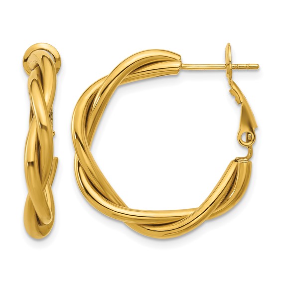 Chisel Stainless Steel Polished Yellow IP-plated Twisted Omega Back Hoop Earrings