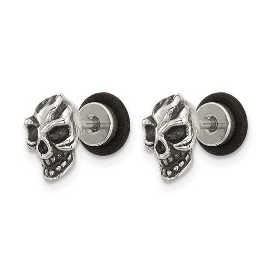 Chisel Stainless Steel Antiqued and Polished Skull Post Earrings