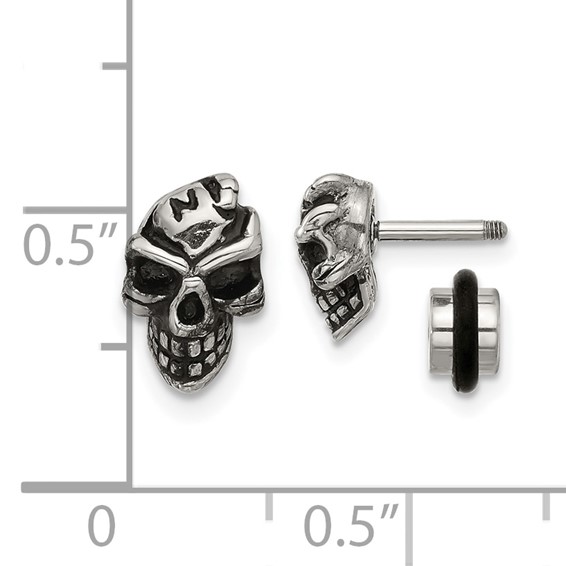 Chisel Stainless Steel Antiqued and Polished Skull Post Earrings