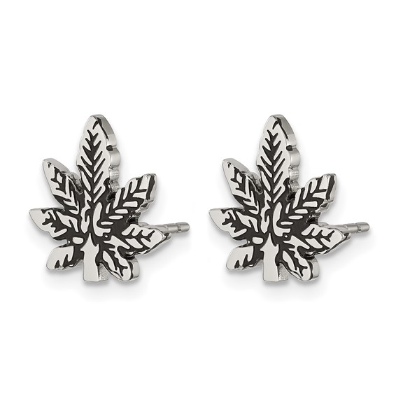 Chisel Stainless Steel Polished and Antiqued Leaf Post Earring