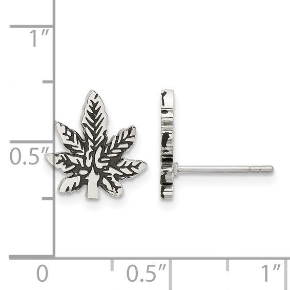 Chisel Stainless Steel Polished and Antiqued Leaf Post Earring