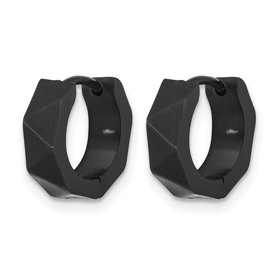 Chisel Stainless Steel Brushed Black IP-plated Faceted 4.5mm Hoop Earrings