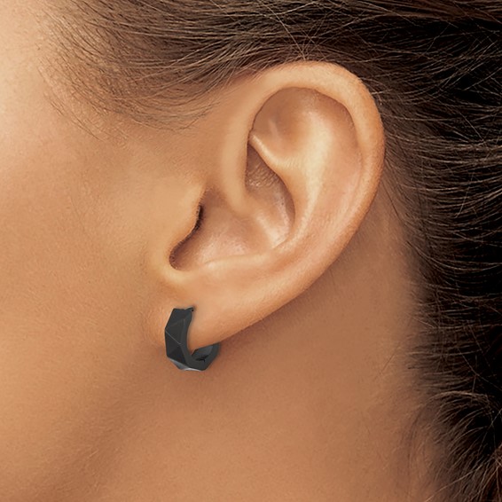 Chisel Stainless Steel Brushed Black IP-plated Faceted 4.5mm Hoop Earrings