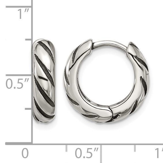 Chisel Stainless Steel Antiqued and Polished Hinged Hoop Earrings