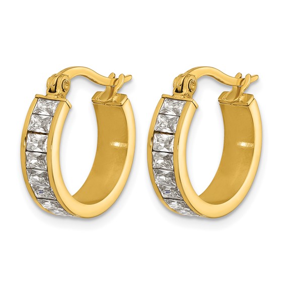 Chisel Stainless Steel Polished Yellow IP-plated with Glass Crystal Hoop Earrings