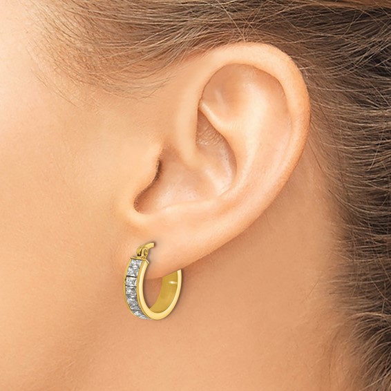 Chisel Stainless Steel Polished Yellow IP-plated with Glass Crystal Hoop Earrings