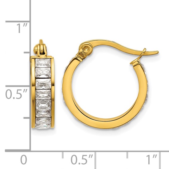 Chisel Stainless Steel Polished Yellow IP-plated with Glass Crystal Hoop Earrings