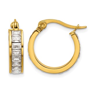 Chisel Stainless Steel Polished Yellow IP-plated with Glass Crystal Hoop Earrings