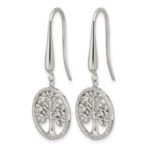 Chisel Stainless Steel Polished and Textured Tree Dangle Shepherd Hook Earrings