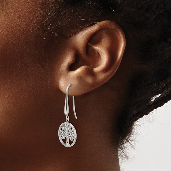 Chisel Stainless Steel Polished and Textured Tree Dangle Shepherd Hook Earrings