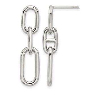 Chisel Stainless Steel Polished 9mm Link Dangle Post Earrings