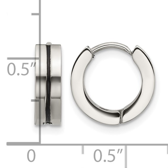 Stainless Steel Polished with Black Resin Center 4mm Hoop Earrings