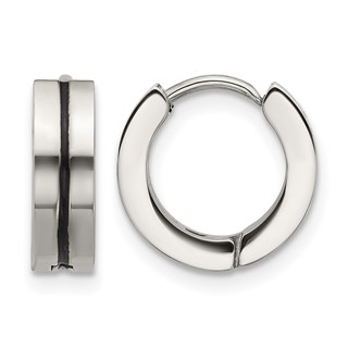 Stainless Steel Polished with Black Resin Center 4mm Hoop Earrings