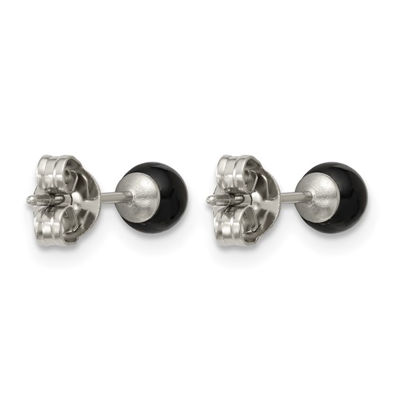 Stainless Steel Polished Black Onyx 4.25mm Post Earrings