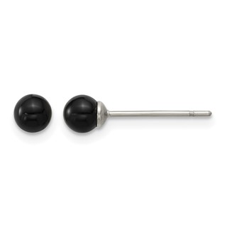 Stainless Steel Polished Black Onyx 4.25mm Post Earrings