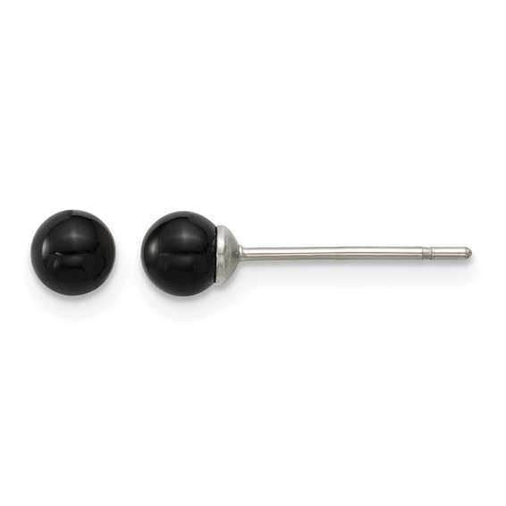 Stainless Steel Polished Black Onyx 4.25mm Post Earrings