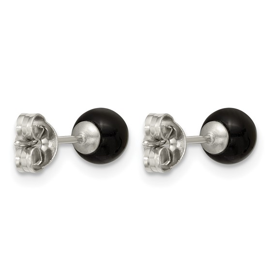 Stainless Steel Polished Black Onyx 5.25mm Post Earrings