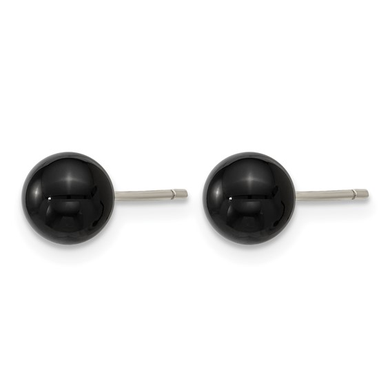 Stainless Steel Polished Black Onyx 6.25mm Post Earrings