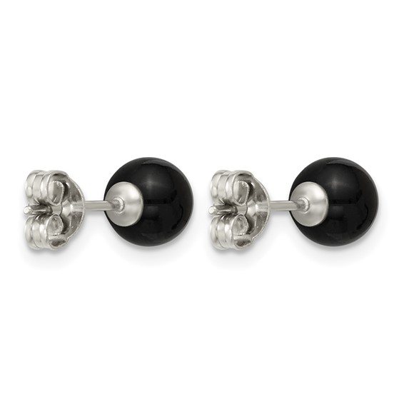 Stainless Steel Polished Black Onyx 6.25mm Post Earrings