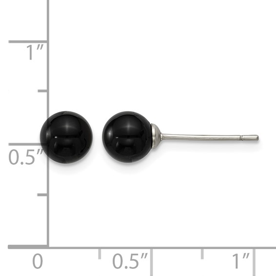 Stainless Steel Polished Black Onyx 6.25mm Post Earrings