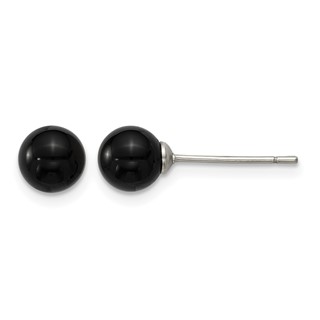 Stainless Steel Polished Black Onyx 6.25mm Post Earrings