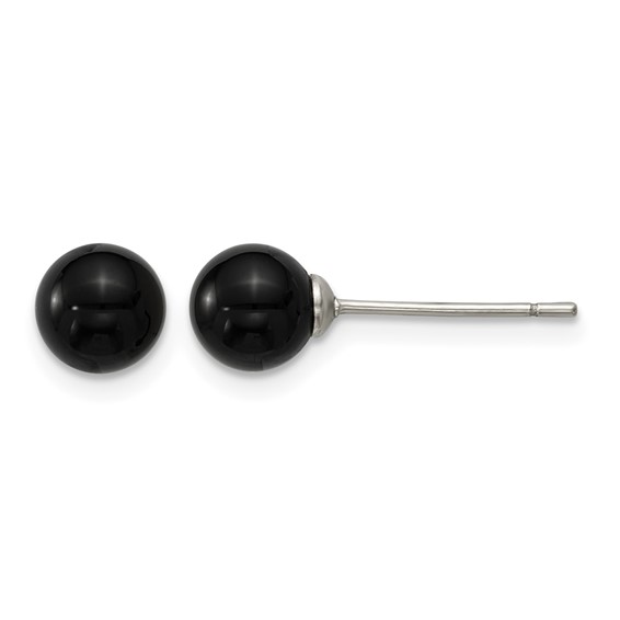 Stainless Steel Polished Black Onyx 6.25mm Post Earrings