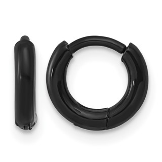 Stainless Steel Polished Black IP-plated Huggie Hoop Earrings