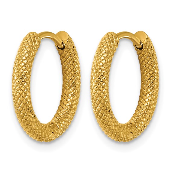 Stainless Steel Polished Yellow IP-plated D/C Hinged Huggie Hoop Earrings