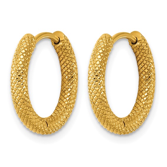Stainless Steel Polished Yellow IP-plated D/C Hinged Huggie Hoop Earrings