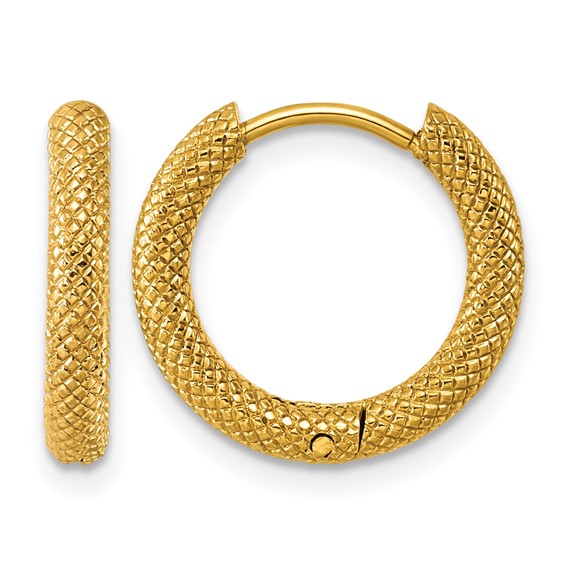 Stainless Steel Polished Yellow IP-plated D/C Hinged Huggie Hoop Earrings