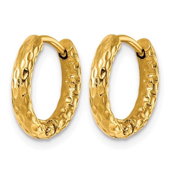 Stainless Steel Polished Yellow IP-plated D/C Hinged Huggie Hoop Earrings