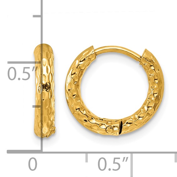 Stainless Steel Polished Yellow IP-plated D/C Hinged Huggie Hoop Earrings