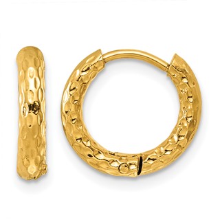 Stainless Steel Polished Yellow IP-plated D/C Hinged Huggie Hoop Earrings