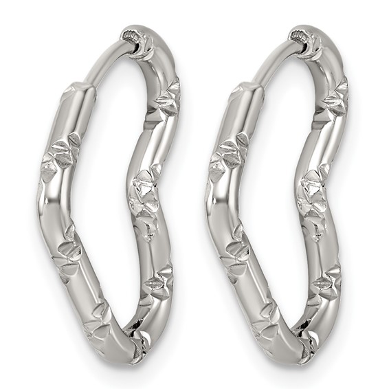 Stainless Steel Polished Bamboo Texture Heart Hinged Hoop Earrings