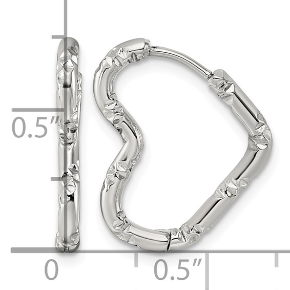 Stainless Steel Polished Bamboo Texture Heart Hinged Hoop Earrings