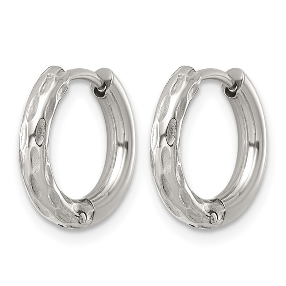 Stainless Steel Polished and Textured Circle Hinged Hoop Earrings
