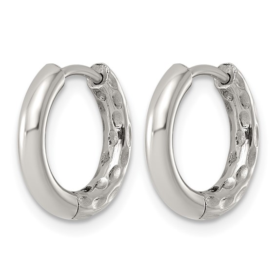 Stainless Steel Polished and Textured Circle Hinged Hoop Earrings