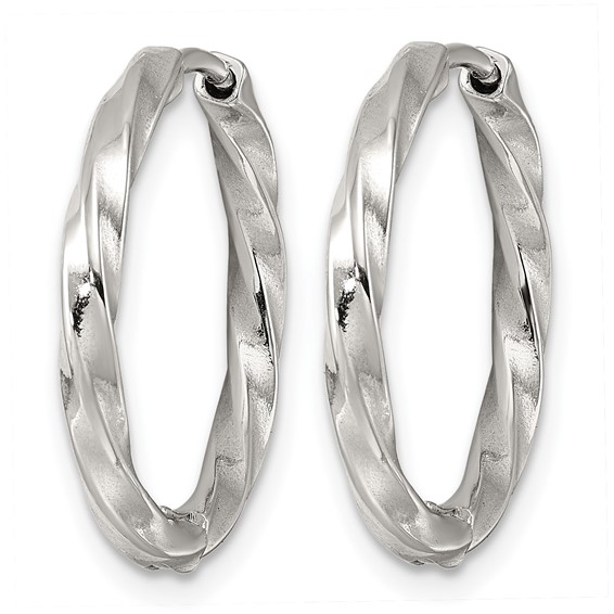 Stainless Steel Polished Twist Hinged Hoop Earrings