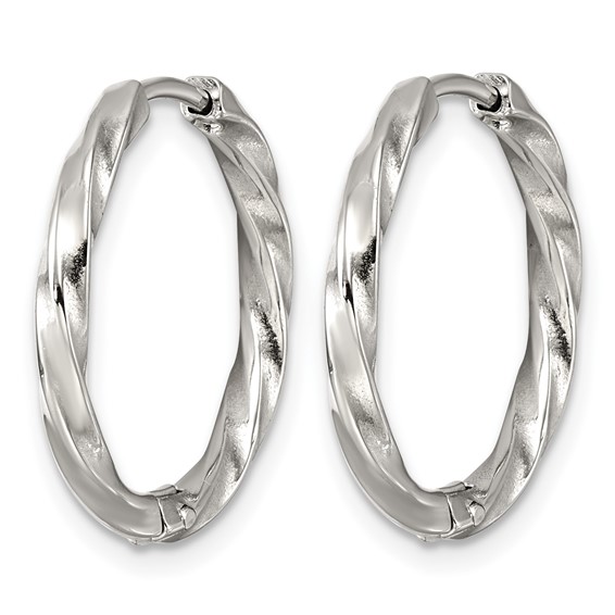 Stainless Steel Polished Twist Hinged Hoop Earrings